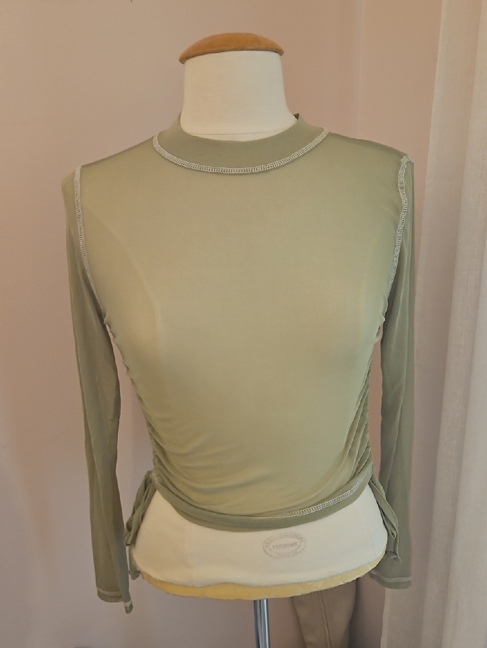 Sheer Olive Green Long Sleeve Top - Women